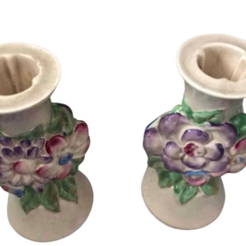 Vintage Clarice Cliff Garden Candle Holders